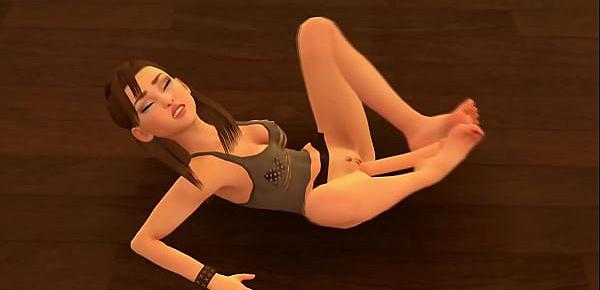 American Girl uses a dildo with her feet.